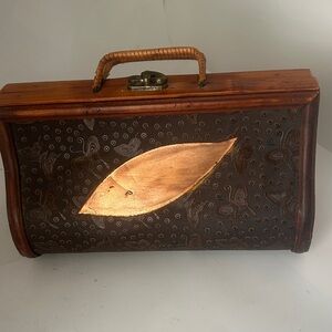 Vintage Brown and Gold Handbag Wooden numbered